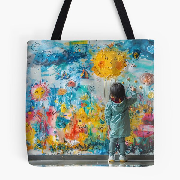 Item preview, Child Drawing on a Wall Surrounded by Vibrant Imagination designed and sold by ManeeStore.