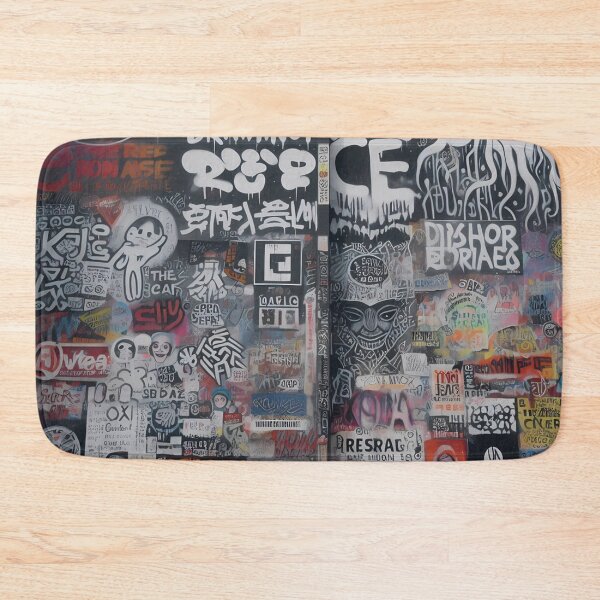 Item preview, a vibrant collage of graffiti and stickers on a wall designed and sold by aminz4.