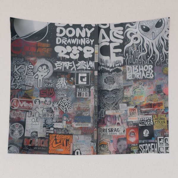 Item preview, a vibrant collage of graffiti and stickers on a wall designed and sold by aminz4.