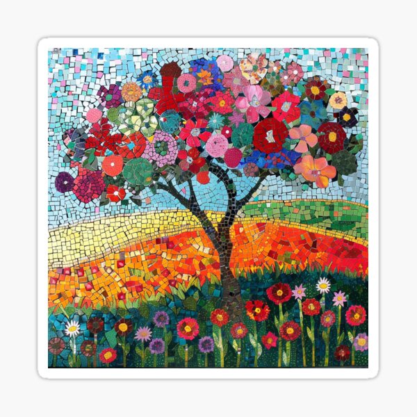 Item preview, Flower Tree Mosaic Sticker or Magnet Landscape Summer Spring designed and sold by LaurenMaryStore.