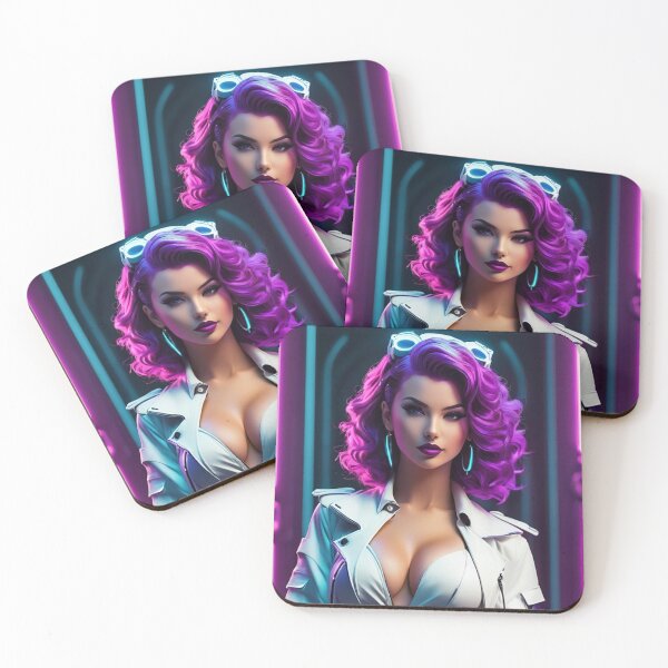 Item preview, Purple Neon Cyberpunk Lady In White Jumpsuit designed and sold by Bunmigraphics .