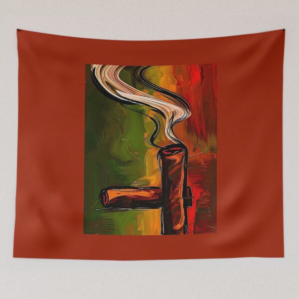 Item preview, Burning Cigar Emitting Smoke Against Vibrant Background - AI-Generated Art designed and sold by OlfactoART Studio.