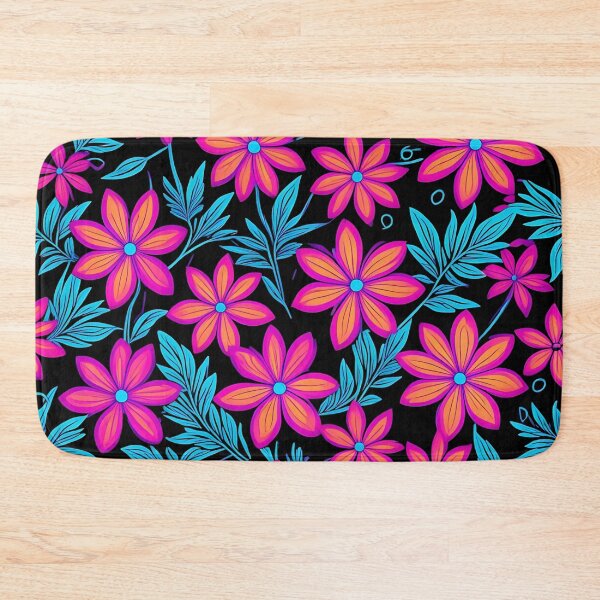 Item preview, Neon Floral Pattern - Vibrant Flowers on Black designed and sold by SportyAndArtful.