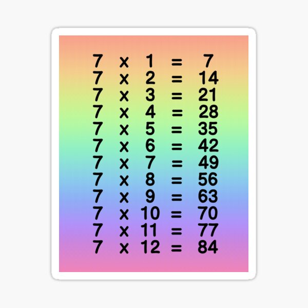 "7 X Table Rainbow Seven Times Table Multiplication Tables Chart for ...