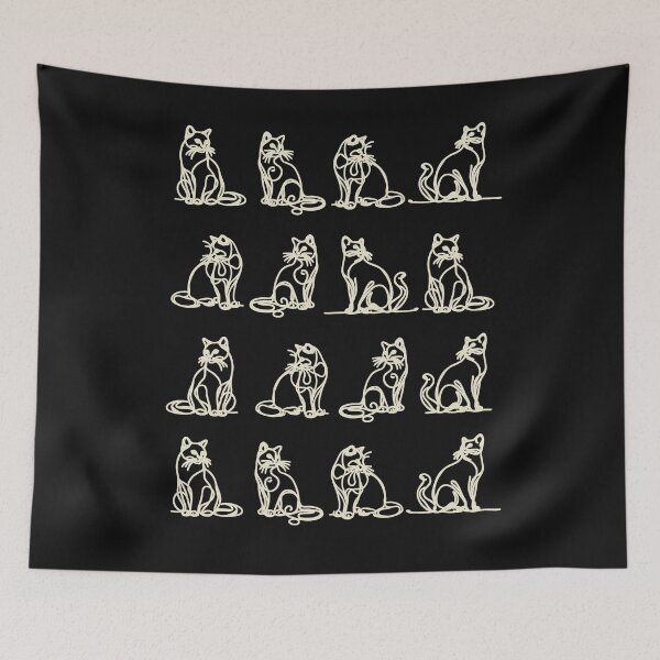 Item preview, Cats Poses Cat Lover Minimalist Monoline Art, white monoline art designed and sold by Collagedream.