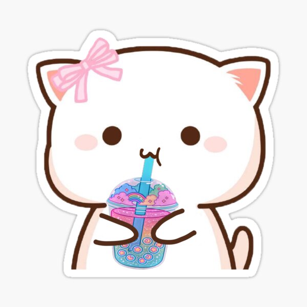 Item preview, cat drinking boba designed and sold by MDMEJ.