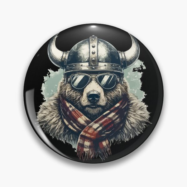 Item preview, Funny Biker Bear In Viking Helmet Checkered designed and sold by TomFrontierArt.