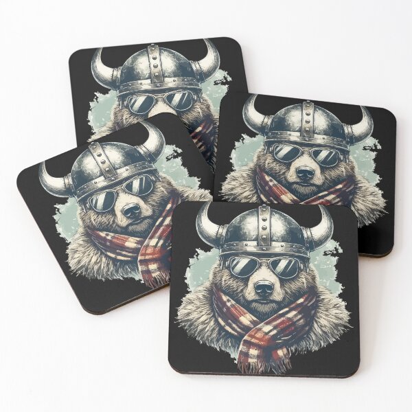 Item preview, Funny Biker Bear In Viking Helmet Checkered designed and sold by TomFrontierArt.