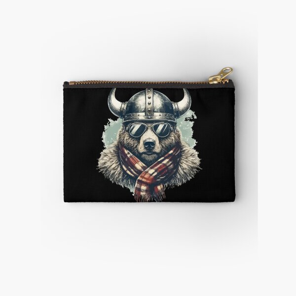 Item preview, Funny Biker Bear In Viking Helmet Checkered designed and sold by TomFrontierArt.
