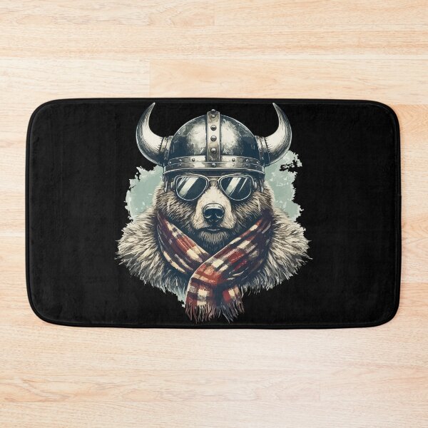 Item preview, Funny Biker Bear In Viking Helmet Checkered designed and sold by TomFrontierArt.
