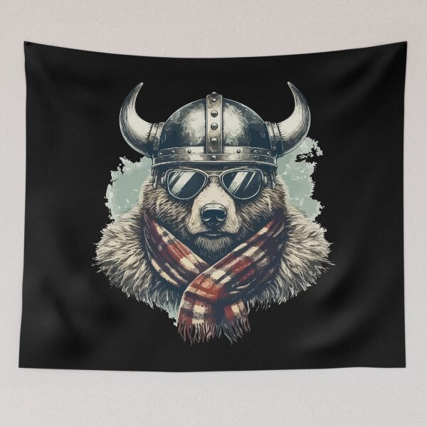 Item preview, Funny Biker Bear In Viking Helmet Checkered designed and sold by TomFrontierArt.