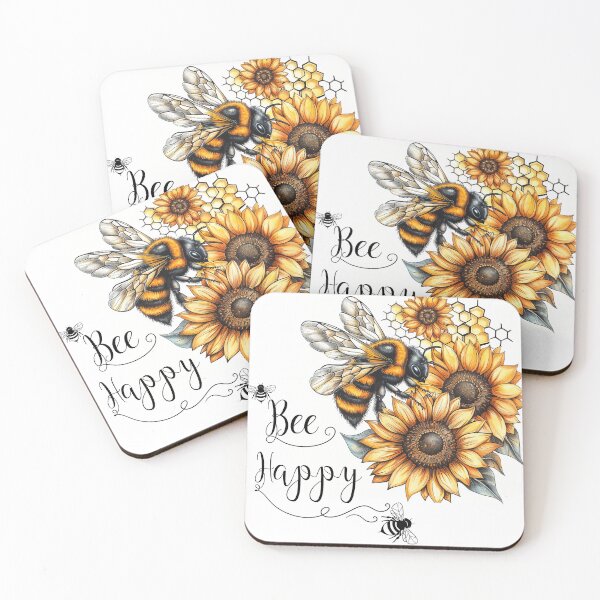 Item preview, Bee happy  bumblebee and sunflower inspirational designed and sold by Inktown.