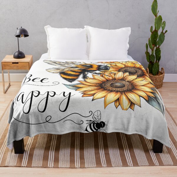 Item preview, Bee happy bumblebee and sunflower inspirational designed and sold by Inktown.