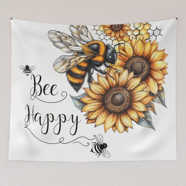 Item preview, Bee happy  bumblebee and sunflower inspirational designed and sold by Inktown.