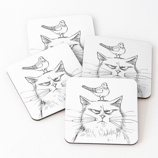 Item preview, Grumpy Cat with Bird: A Hilarious Contrast designed and sold by ObjCrea123.
