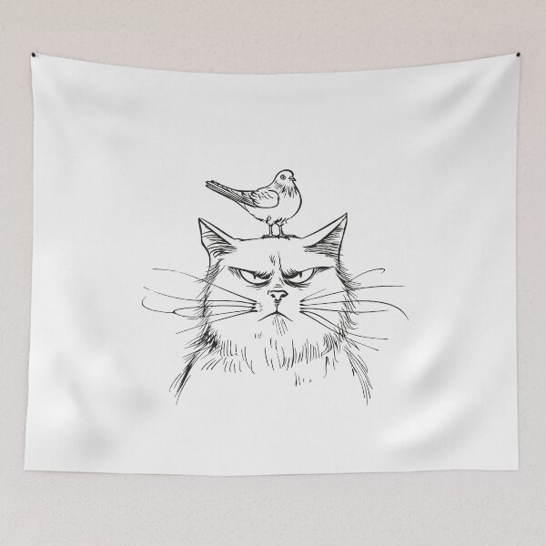 Item preview, Grumpy Cat with Bird: A Hilarious Contrast designed and sold by ObjCrea123.