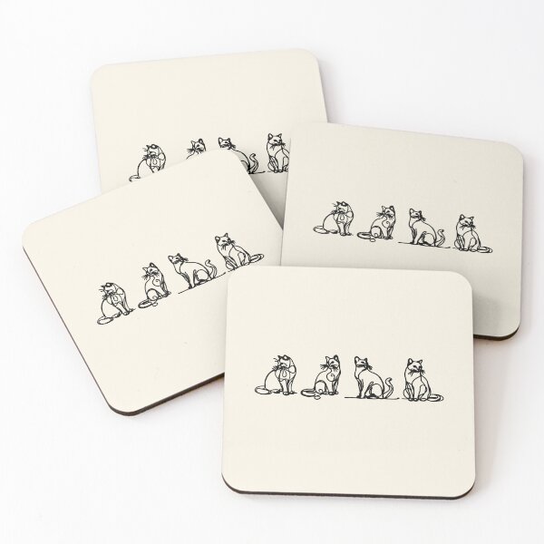 Item preview, Cats Poses Cat Lover Minimalist Monoline Art, white monoline art designed and sold by Collagedream.