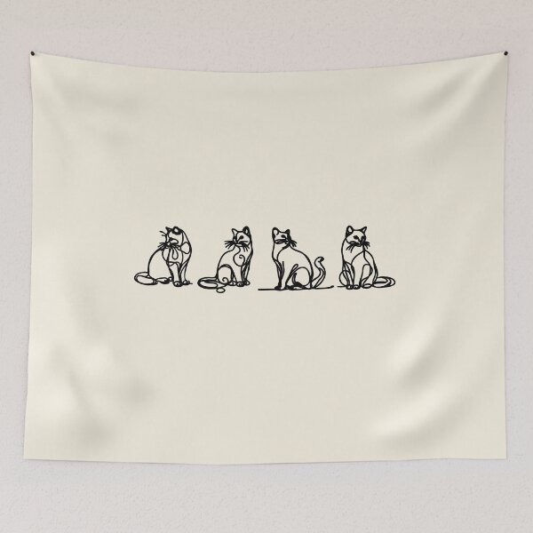 Item preview, Cats Poses Cat Lover Minimalist Monoline Art, white monoline art designed and sold by Collagedream.