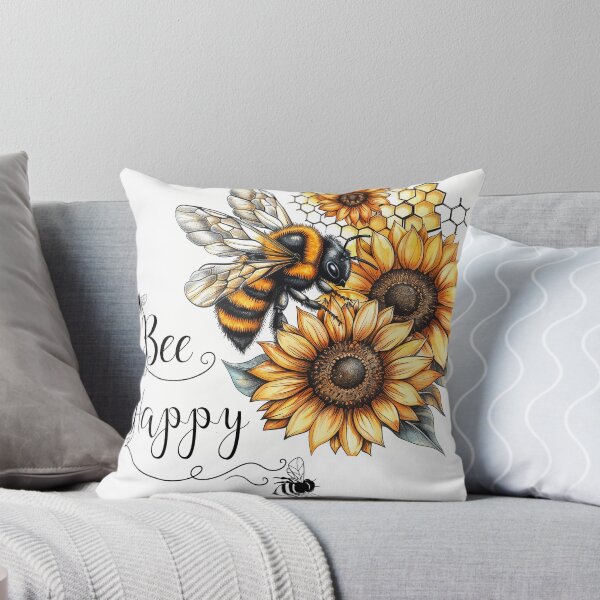Item preview, Bee happy  bumblebee and sunflower inspirational designed and sold by Inktown.
