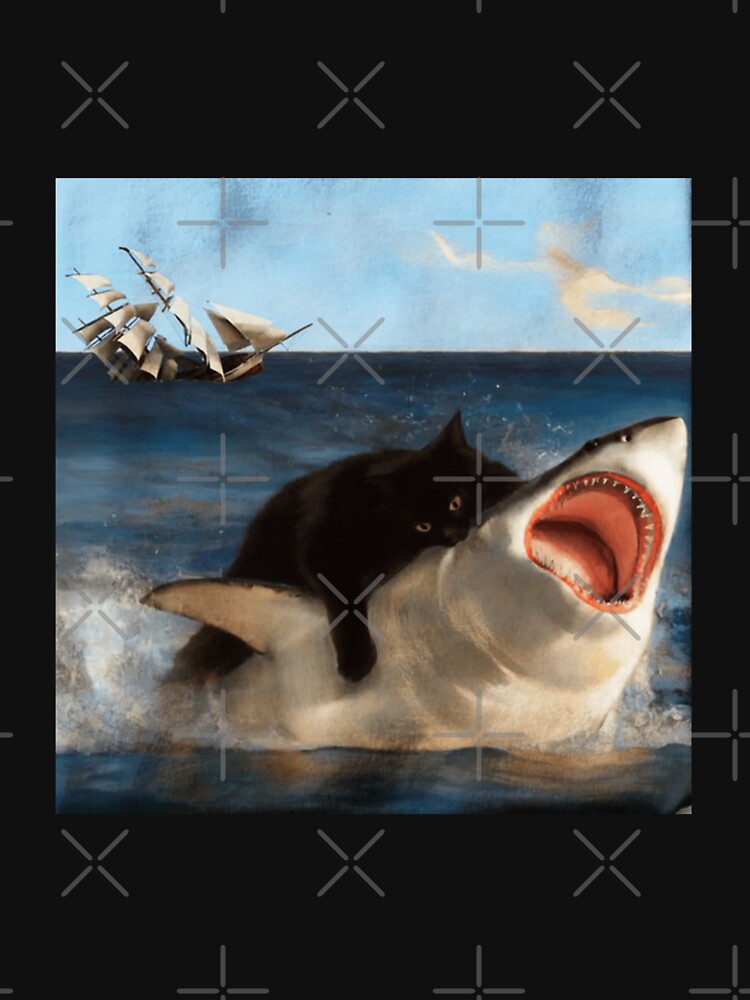 Thumbnail 7 of 7, Classic T-Shirt, Black Kitty Attacking Great White Shark Nom Nom designed and sold by WigOutlet.