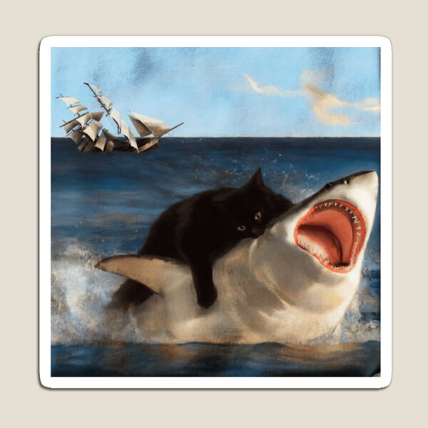 Item preview, Black Kitty Attacking Great White Shark Nom Nom designed and sold by WigOutlet.