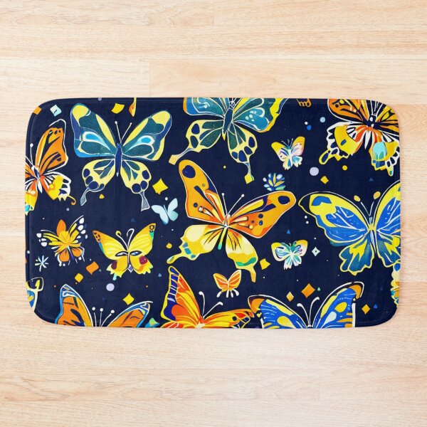 Item preview, Butterflies series printed fabric, multi colors, navy blue background designed and sold by janjacbu.