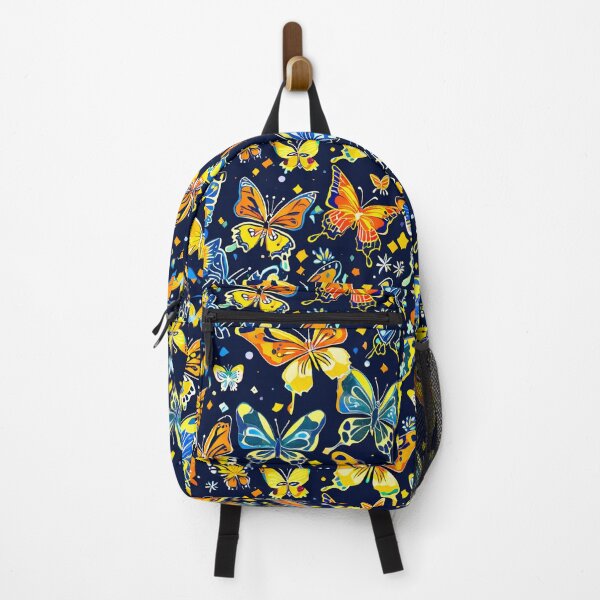 Item preview, Butterflies series printed fabric, multi colors, navy blue background designed and sold by janjacbu.
