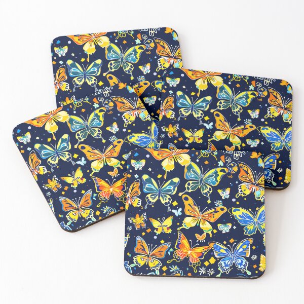 Item preview, Butterflies series printed fabric, multi colors, navy blue background designed and sold by janjacbu.