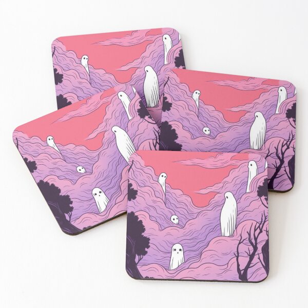 Item preview, Playful Ghosts on Pink Mountains Art Print - Spooky Cute Decor designed and sold by Jennifer Adair.