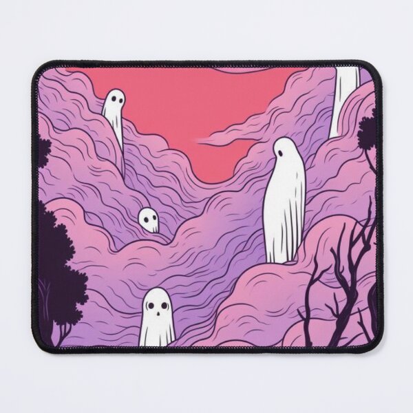 Item preview, Playful Ghosts on Pink Mountains Art Print - Spooky Cute Decor designed and sold by Jennifer Adair.
