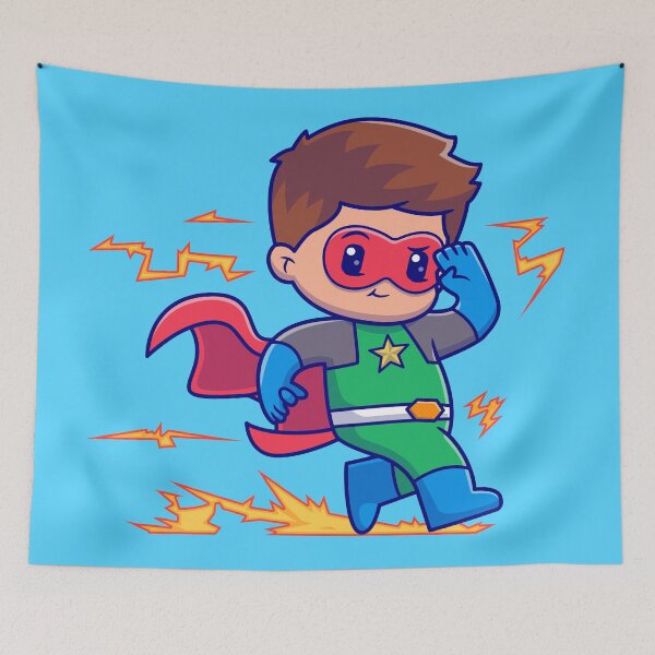 Item preview, Cute Superhero with Lightning Cartoon Vector Icon - Adorable People and Holiday Illustration designed and sold by hjian8219.