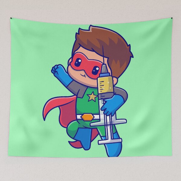 Item preview, Cute Superhero Holding Injection Cartoon Vector Icon - Adorable People and Holiday Illustration designed and sold by hjian8219.
