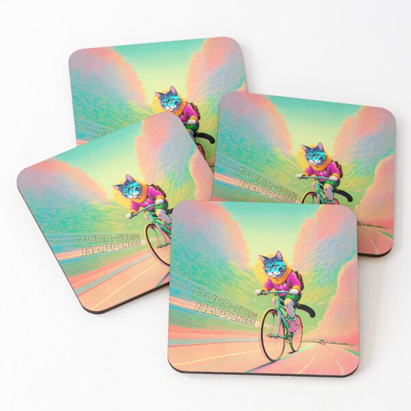 Item preview, Pursuit of Happiness - Cycling Cat in a Pastel Dream - Colorful Illustration designed and sold by HeavyHits.