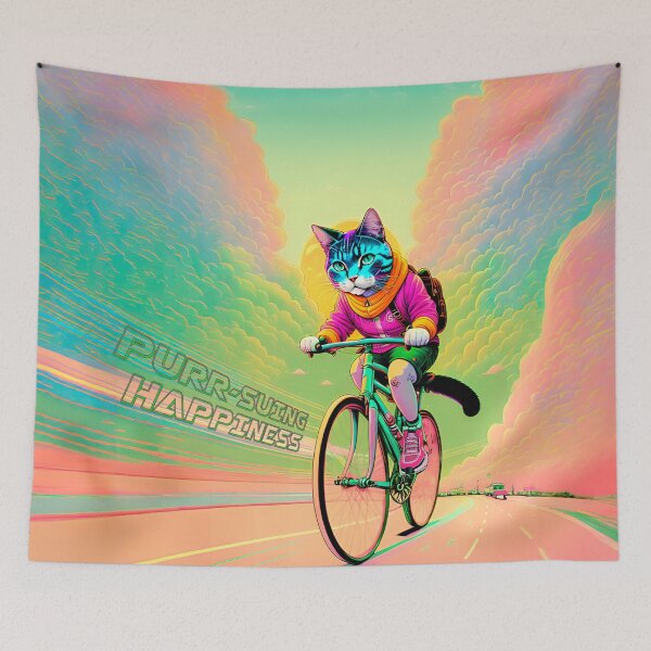 Item preview, Pursuit of Happiness - Cycling Cat in a Pastel Dream - Colorful Illustration designed and sold by HeavyHits.