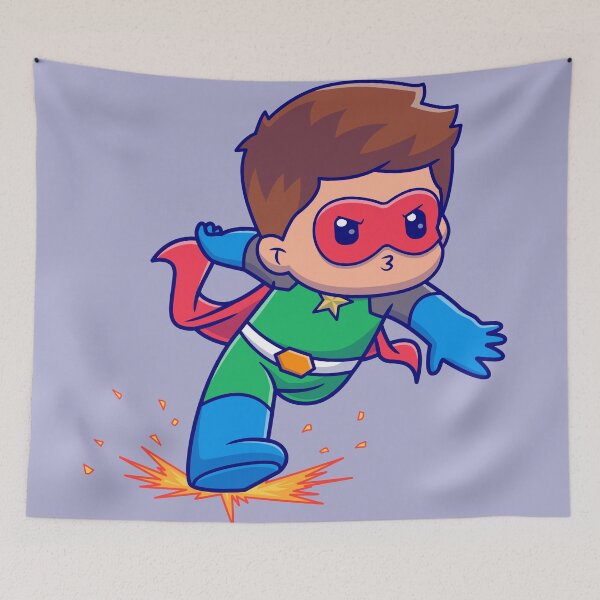 Item preview, Cute Superhero Running with Lightning Cartoon Vector Icon - Adorable People and Holiday Illustration designed and sold by hjian8219.