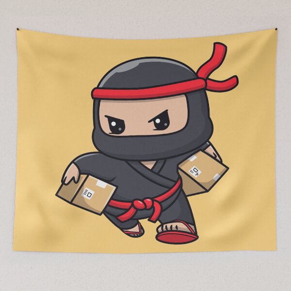 Item preview, Cute Ninja Courier Delivering Package Cartoon Vector Icon - Adorable People and Holiday Illustration designed and sold by hjian8219.