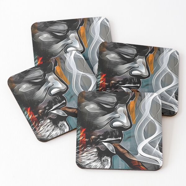 Item preview, Abstract Portrayal of Bearded Man Smoking Cigar with Swirling Smoke and Pensive Expression AI Generated designed and sold by OlfactoART Studio.