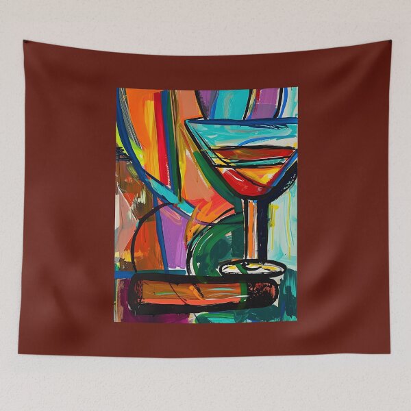Item preview, Cocktail Glass and Cigar - Vibrant Display of Bold Brushstrokes - AI Generated Art designed and sold by OlfactoART Studio.
