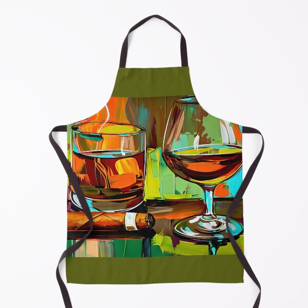 Item preview, Whisky Glass, Brandy Glass, and Cigar Against Vibrant Abstract Background - AI Generated Art designed and sold by OlfactoART Studio.