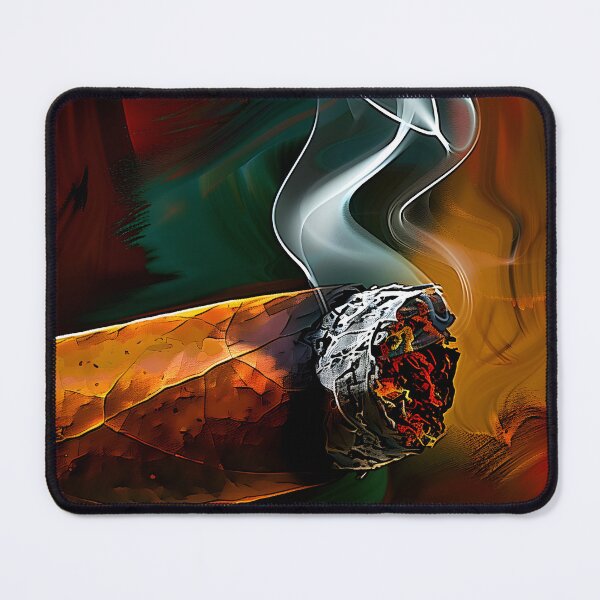 Item preview, Close-Up of Lit Cigar with Swirling Smoke Against Vibrant Colors Generative AI designed and sold by OlfactoART Studio.