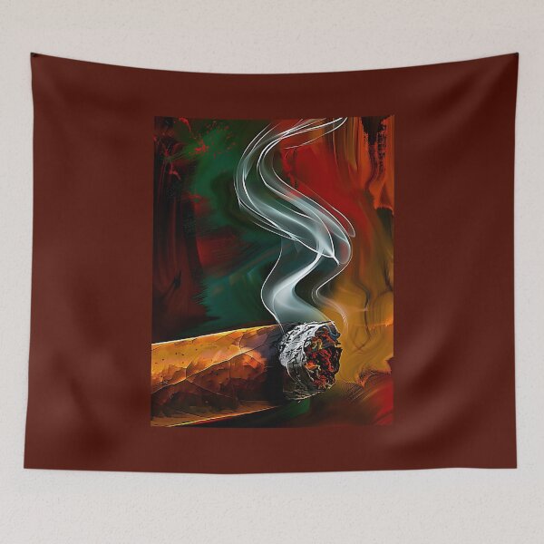 Item preview, Close-Up of Lit Cigar with Swirling Smoke Against Vibrant Colors Generative AI designed and sold by OlfactoART Studio.
