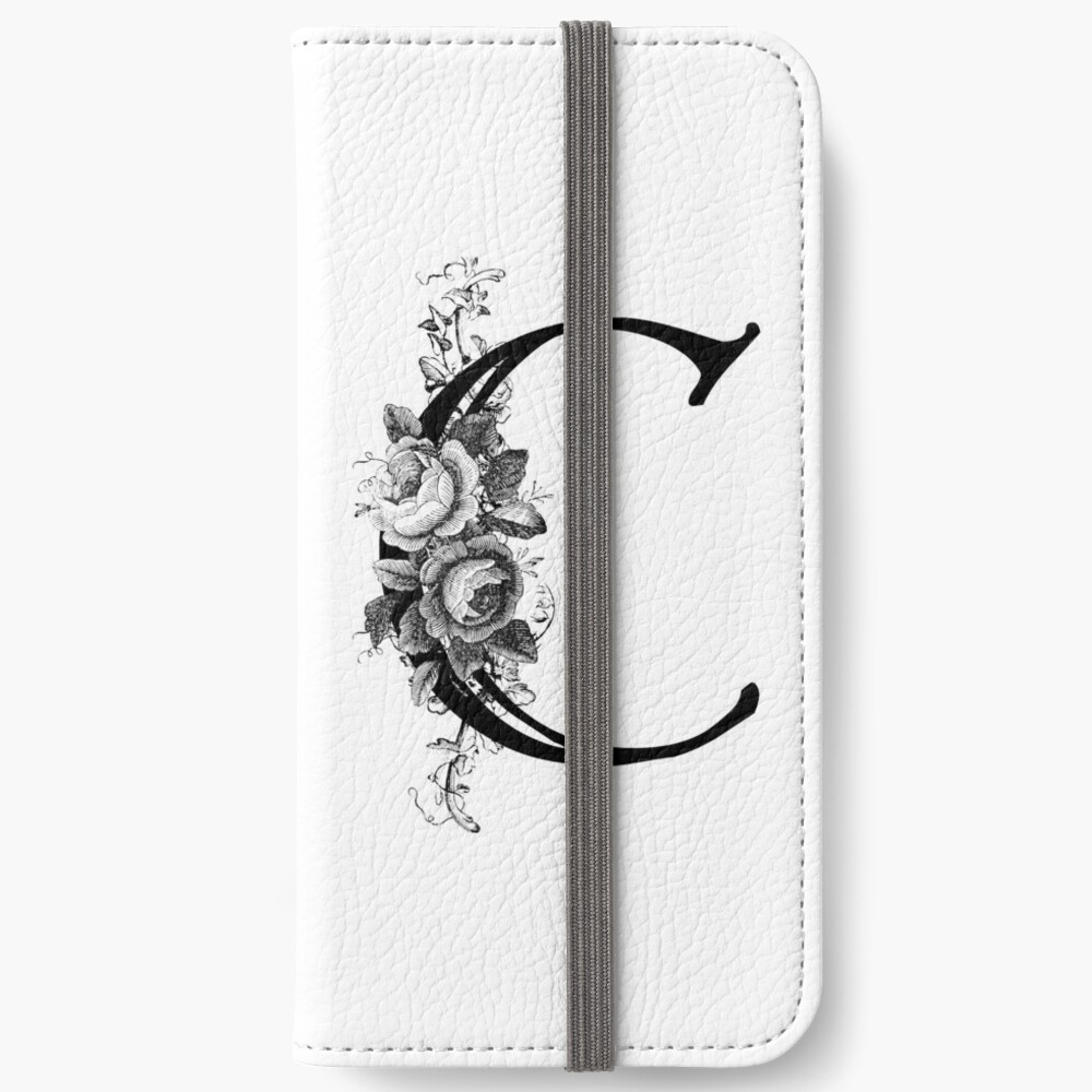 Vintage Engraved Floral Monogram Letter C iPhone Wallet
