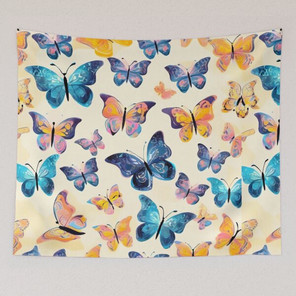 Item preview, Butterflies series printed fabric, multi colors, cream background designed and sold by janjacbu.