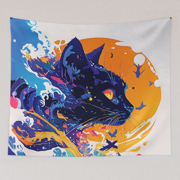 Item preview, Midnight Cat Elegance in Color Wave designed and sold by Cat-Wave-Dream.