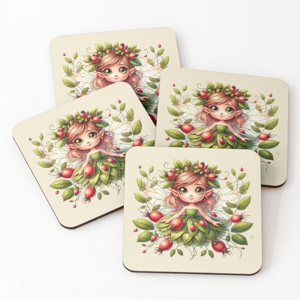 Item preview, Cute Rosehip Fairy with Fruits Leaves Nature Anime Girl Manga Kawaii Elves Cottagecore Aesthetic designed and sold by Annika Shurafa.