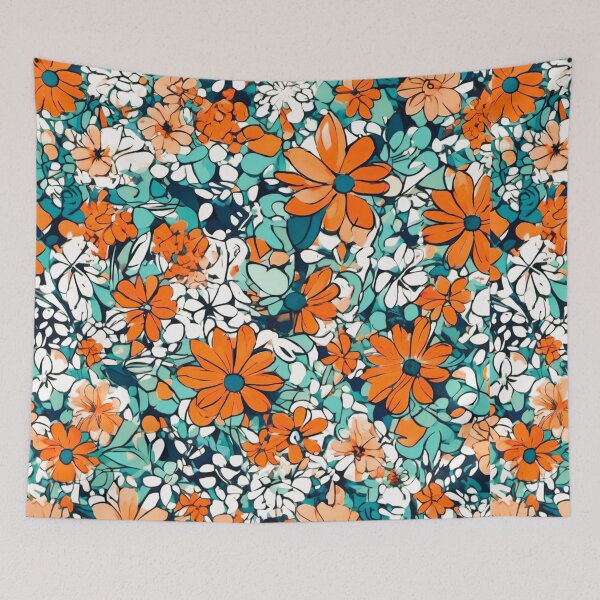 Item preview, Printed fabric, stylized flowers designed and sold by janjacbu.