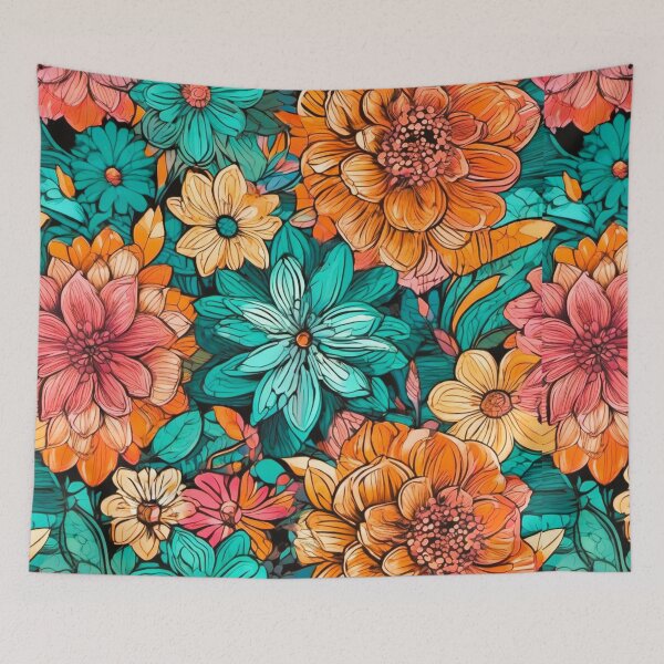 Item preview, Printed fabric, large stylized flowers designed and sold by janjacbu.