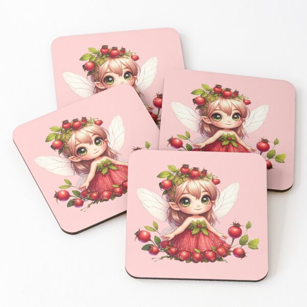 Item preview, Cute Rosehip Fairy with Fruits Leaves Summer Nature Cottagecore Anime Girl Manga Kawaii Elves designed and sold by Annika Shurafa.