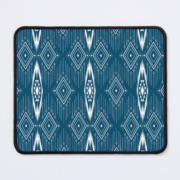 Item preview, pixel art  on blue background wallpaper oriental seamless pattern.ornament. Ethnic .decor style.  geometric ornament. Vector seamless pattern.  blanket, rug. Woven carpet fabric designed and sold by yakza-design.