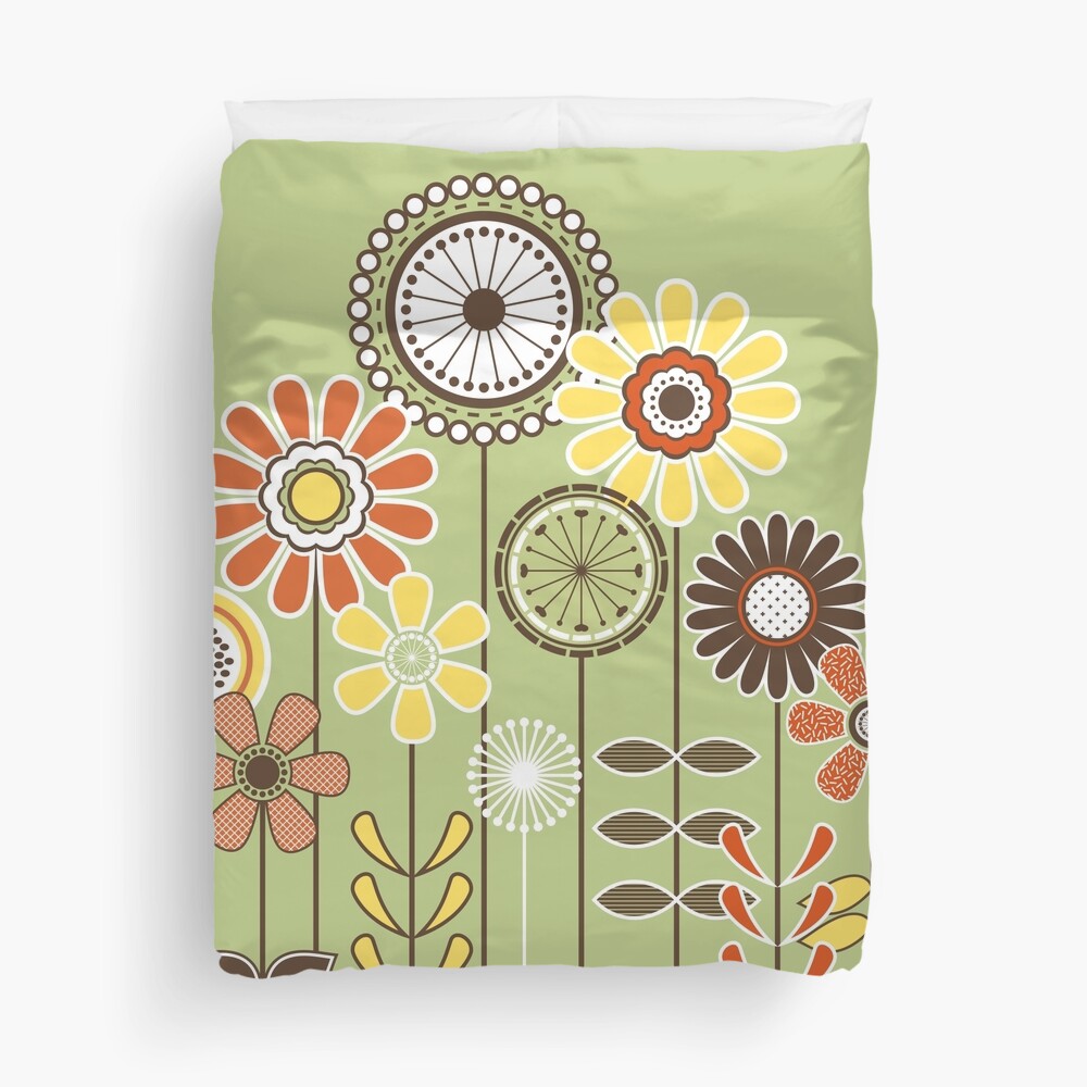 Cute Flower Mid Century Modern Print - Green Brown Orange Yellow Tapestry  for Sale by Elsy's Art